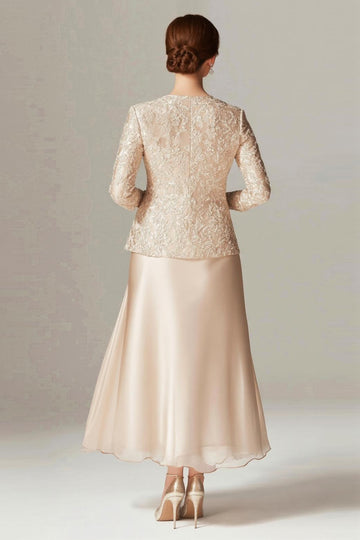 Robe 2 pièces Mère de la mariée en mousseline de champagne trapèze